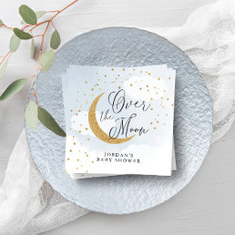 Over the Moon Gold &amp; Blue Baby Shower Personalized Napkins