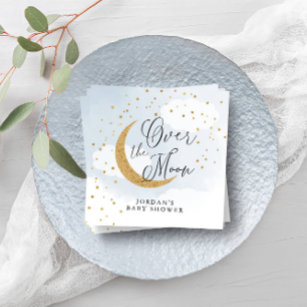 Over the Moon Gold & Blue Baby Shower Personalized Napkins