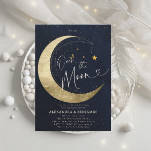 Over the Moon Gold Crescent Coed Baby Boy Shower Invitation