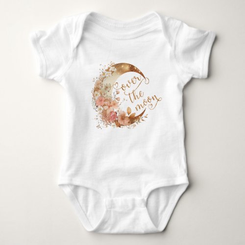 Over the moon gold floral baby shower baby baby bodysuit