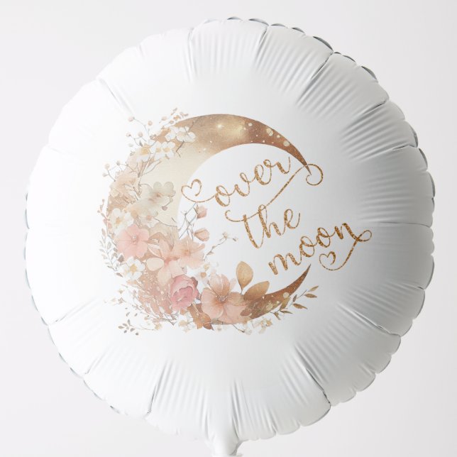 Over the moon gold floral birthday balloon (Front)