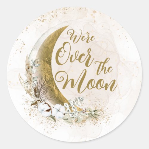 Over the Moon Gold Gender Neutral Baby Shower  Classic Round Sticker