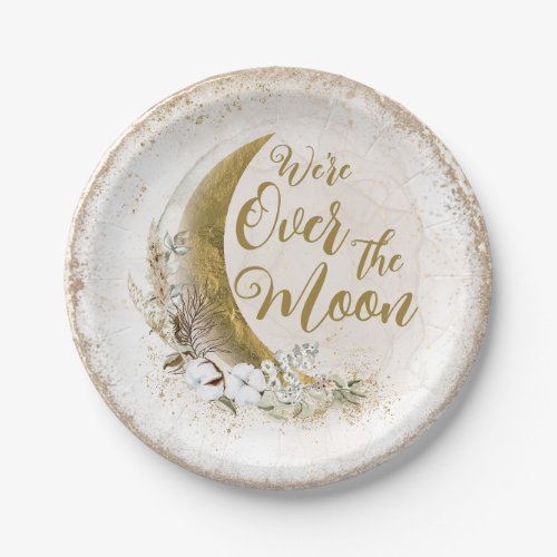 Over the Moon Gold Gender Neutral Baby Shower  Paper Plates