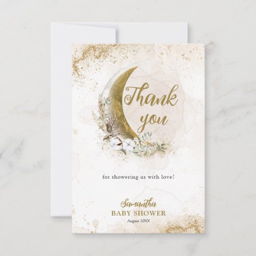 Over the Moon Gold Gender Neutral Baby Shower  Thank You Card