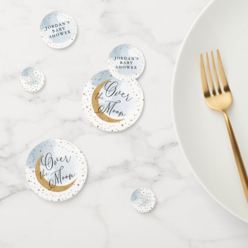 Over the Moon Gold Glitter Blue Baby Shower Confetti