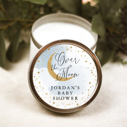 Over the Moon, Gold Glitter Blue Baby Shower Favor Classic Round Sticker