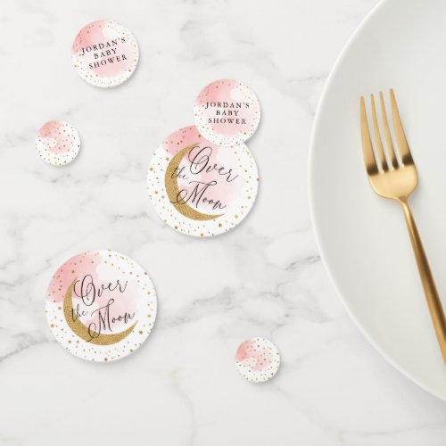 Over the Moon Gold Glitter Pink Baby Shower Confetti
