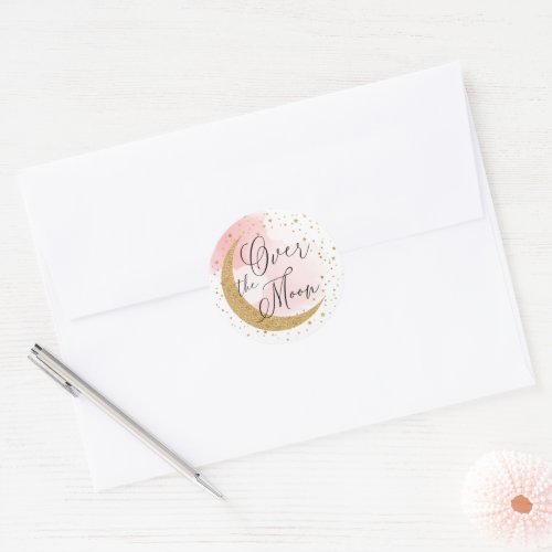 Over the Moon Gold Glitter Pink Envelope Seal