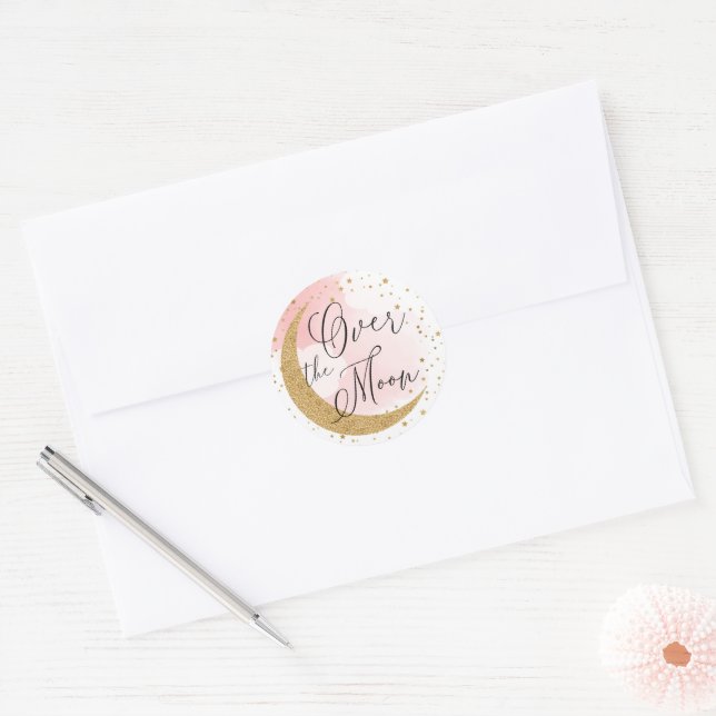 Over the Moon, Gold Glitter Pink Envelope Seal (Envelope)