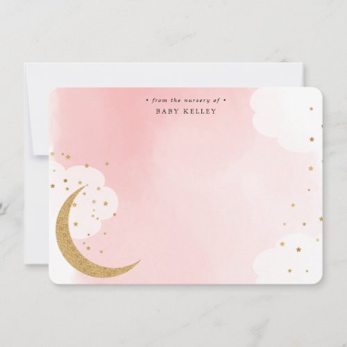 Over the Moon Gold Glitter Pink Personalized Flat Note Card