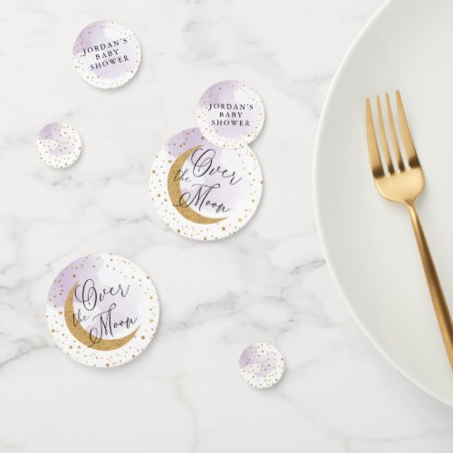 Over the Moon Gold Glitter Purple Baby Shower Confetti