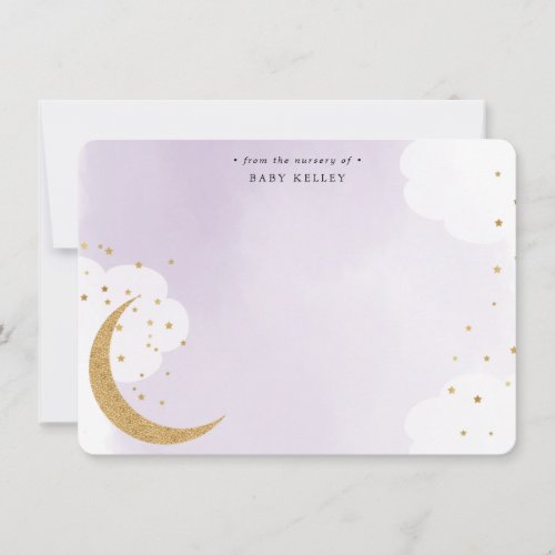 Over the Moon Gold Glitter Purple Personalized Note Card