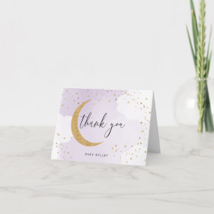 Over the Moon Gold Glitter, Purple Personalized Note Card