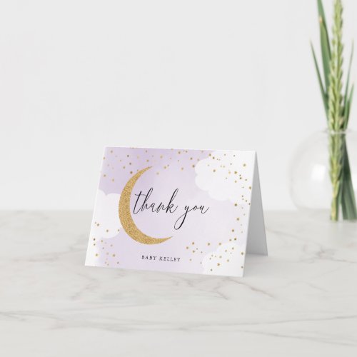 Over the Moon Gold Glitter Purple Personalized Note Card