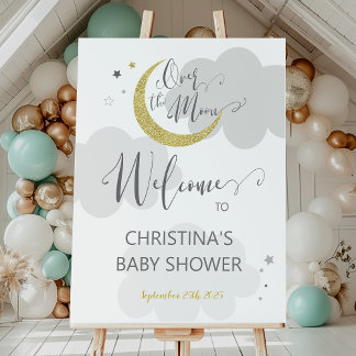 Over the Moon Gold Gray Gender Neutral Foam Board