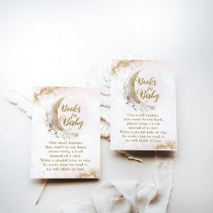 Over the Moon Gold Pink Baby Girl Shower Book Enclosure Card