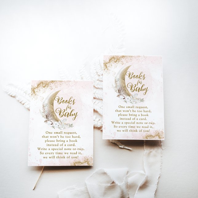 Over the Moon Gold Pink Baby Girl Shower Book Enclosure Card (Creator Uploaded)