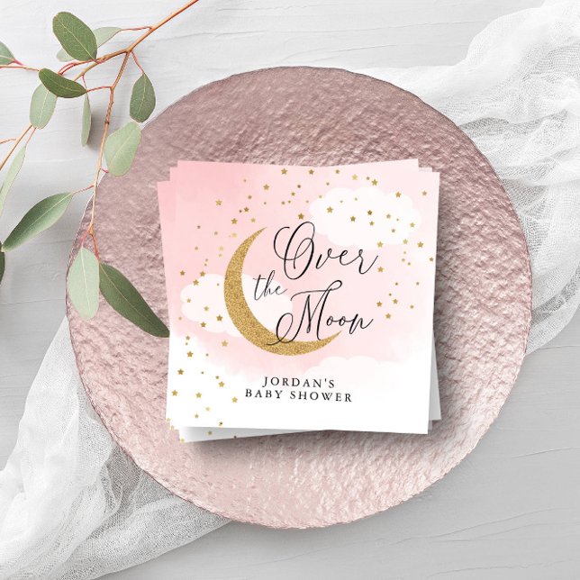 Over the Moon Gold & Pink Baby Shower Personalized Napkins (Creator Uploaded)