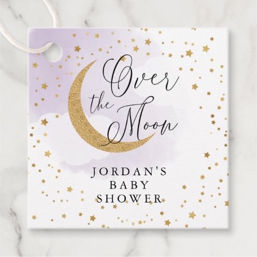 Over the Moon Gold  Purple Baby Shower Hanging Favor Tags