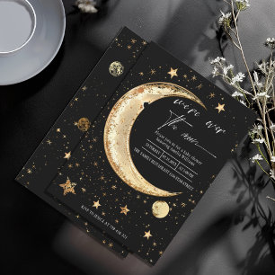 Over the Moon Gold Sky Baby Shower Invitation