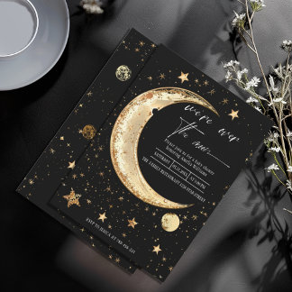 Over the Moon Gold Sky Baby Shower Invitation
