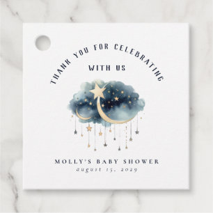 Over the Moon Gold Stars Baby Shower Favor Tags