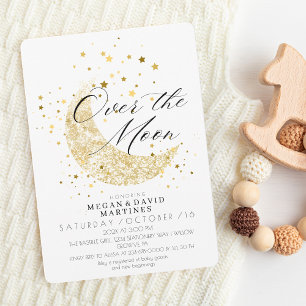 Over the Moon gold stars Baby Shower Invitation