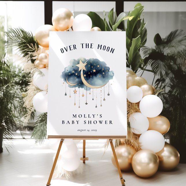 Over the Moon Gold Stars Baby Shower Welcome  Foam Board (Over the Moon Baby Shower Welcome Sign )