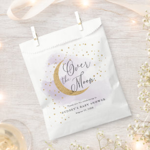 Over the Moon Gold Stars Blue Baby Shower Favor Bag
