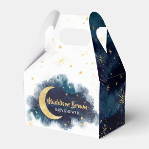 Over the Moon Gold Stars Blue Baby Shower Favor Boxes