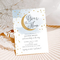 Over the Moon Gold Stars Blue Baby Shower