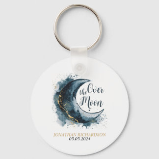 Over the Moon Gold Stars Blue Baby Shower Keychain