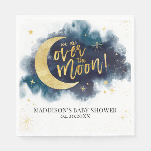 Over the Moon Gold Stars Blue Baby Shower Napkins