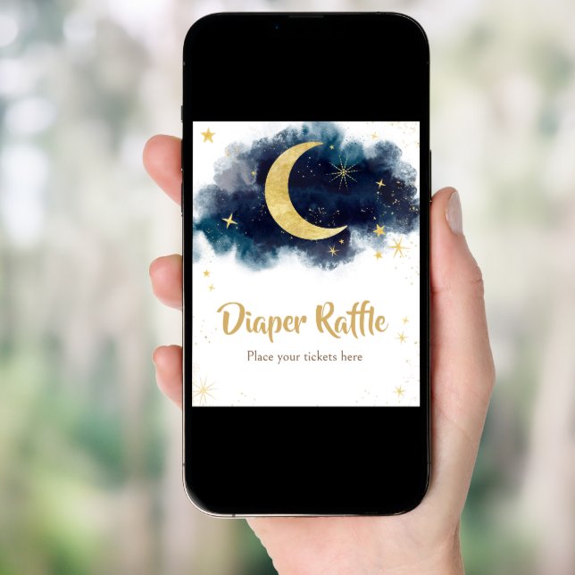 Over the Moon Gold Stars Blue Diaper Raffle Poster (Front Digital)