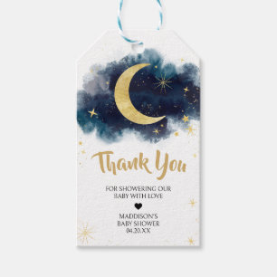 Over the Moon Gold Stars Blue Favor Tags