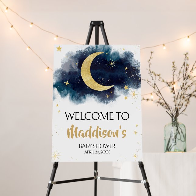 Over the Moon Gold Stars Blue Welcome Sign (In Situ (Stand))