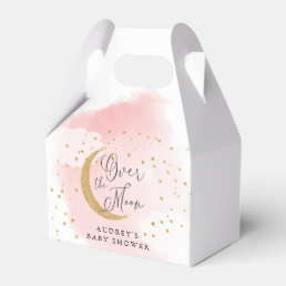 Over the Moon Gold Stars Pink Baby Shower Favor Boxes