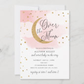 Over the Moon Gold Stars Pink Baby Shower Invitation (Front)