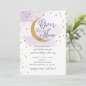 Over the Moon Gold Stars Purple Baby Shower Invitation (Standing Front)