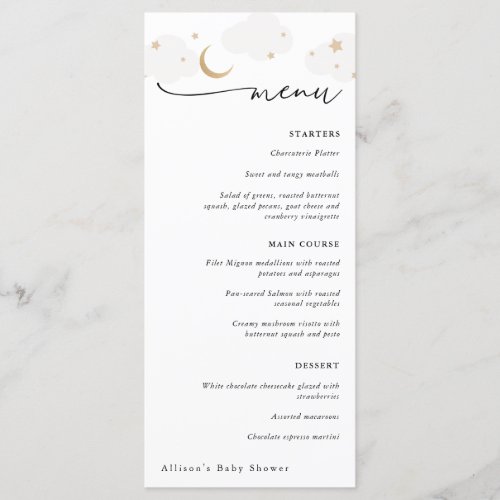 Over the Moon Gray and Gold Baby Shower Menu