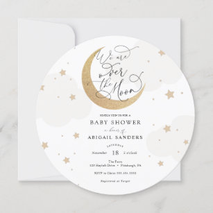 Over the Moon Gray Baby Shower Invitation