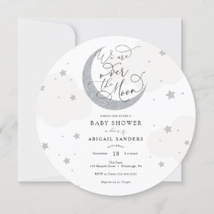 Over the Moon Gray Baby Shower Invitation