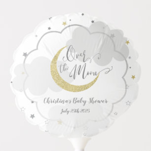 Over the Moon Gray Gold Stars Baby Shower Balloon