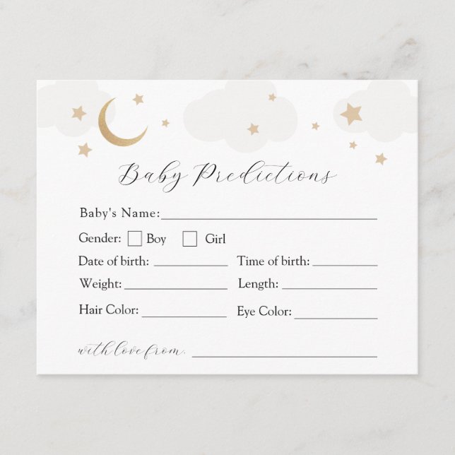 Over the Moon Gray Neutral Baby Predictions Card (Front)