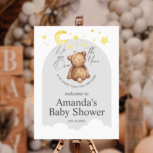 Over The Moon Gray Teddy Bear Welcome Sign