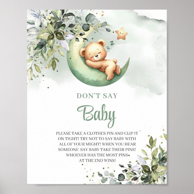Over the moon greenery don't say baby game sign (Front)