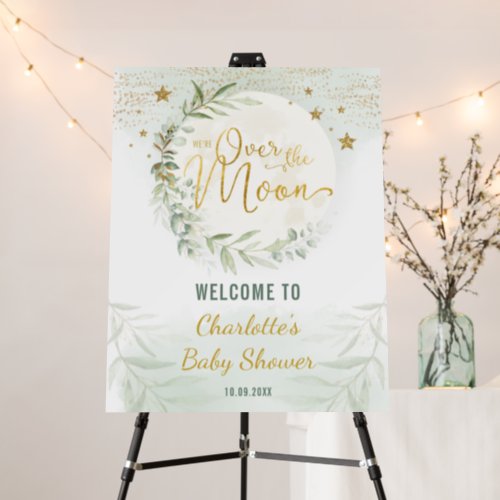 Over the Moon Greenery Gold Baby Shower Welcome Foam Board