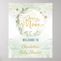 Over the Moon Greenery Gold Baby Shower Welcome Po Poster