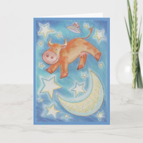 Over the Moon Happy Birthday greetings card