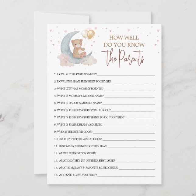 Over the Moon How well do you know Parents Card (Front)